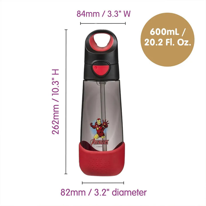B.Box Avengers Tritan Straw Water Bottle for Kids – 600ml, Durable &amp; Spill-Proof, BPA-Free, Easy Grip Design – Multicolour