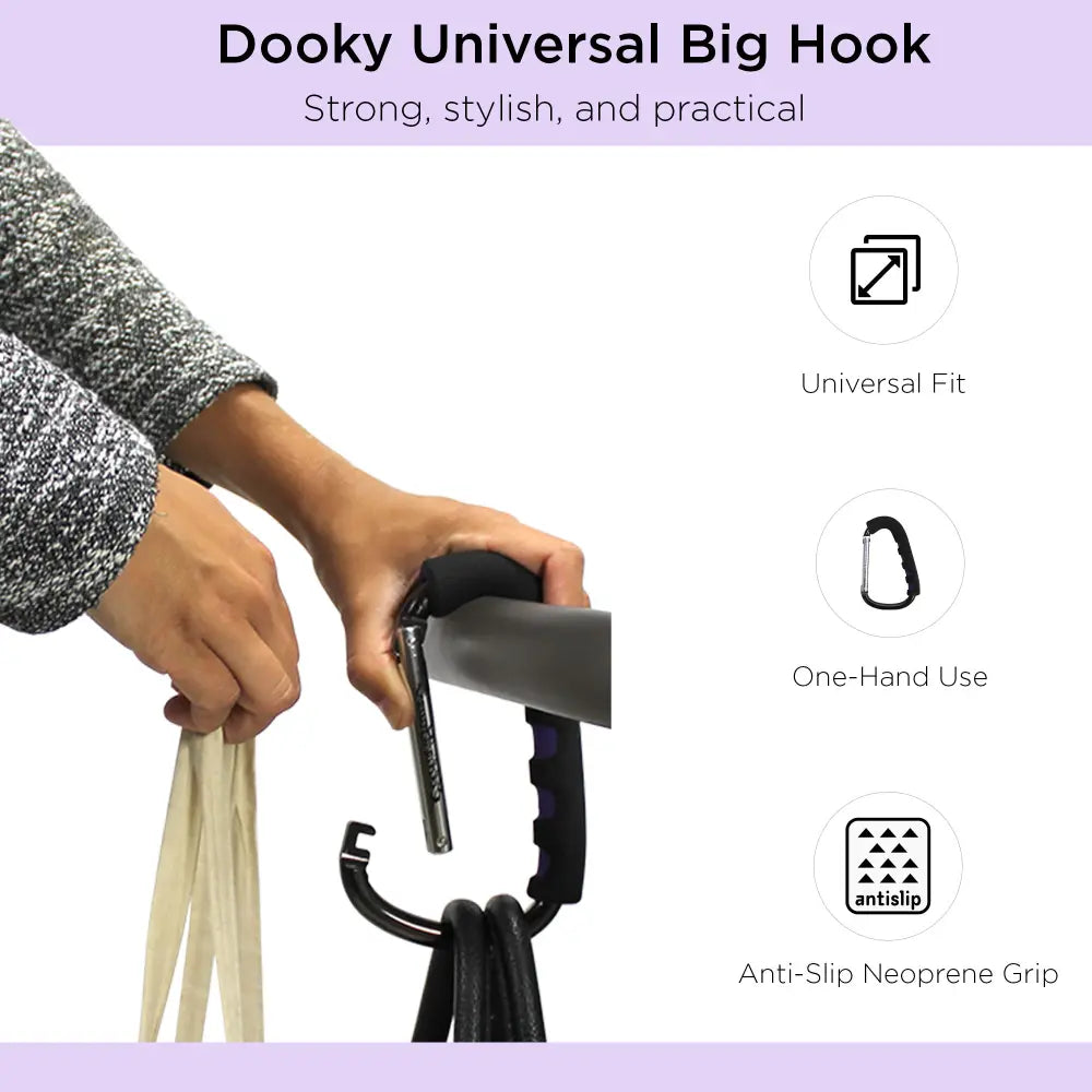 Dooky Stroller Hooks – Adjustable Faux Leather Straps &amp; Strong Aluminium Hooks – Pack of 2