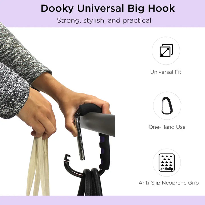 Dooky Stroller Hooks – Adjustable Faux Leather Straps &amp; Strong Aluminium Hooks – Pack of 2
