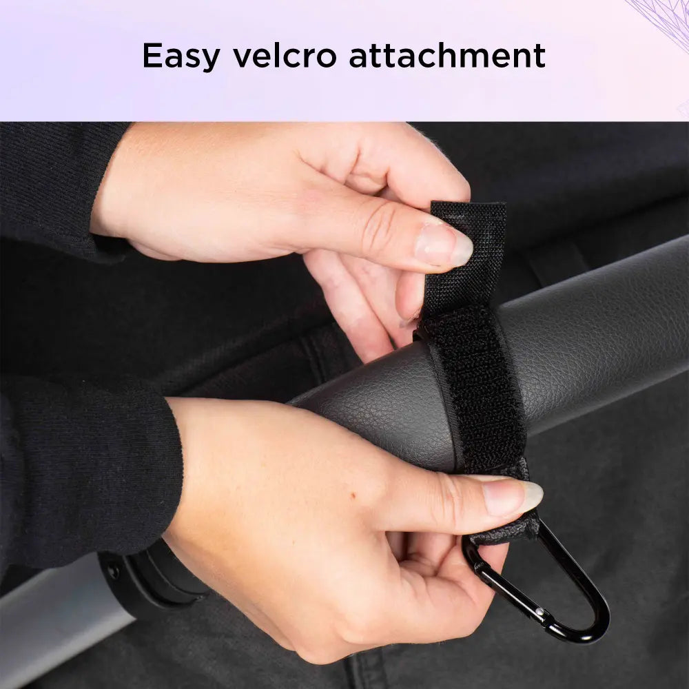 Dooky Buggy Hook Small (2pcs) Black – Heavy Duty Stroller Hooks for Pram &amp; Baby Stroller, 360° Rotating Adjustable Straps, Aluminium Carabiner Clip for Diaper/Nappy Bags, Shopping Bags &amp; Handbags
