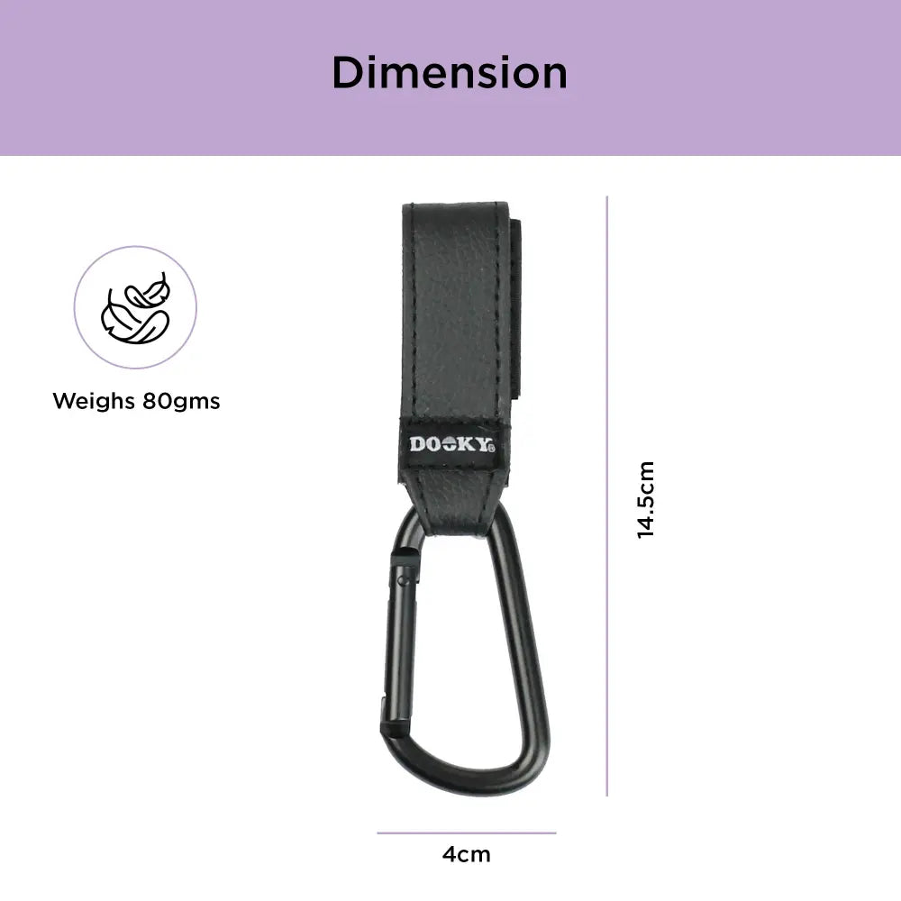 Dooky Buggy Hook Small (2pcs) Black – Heavy Duty Stroller Hooks for Pram &amp; Baby Stroller, 360° Rotating Adjustable Straps, Aluminium Carabiner Clip for Diaper/Nappy Bags, Shopping Bags &amp; Handbags