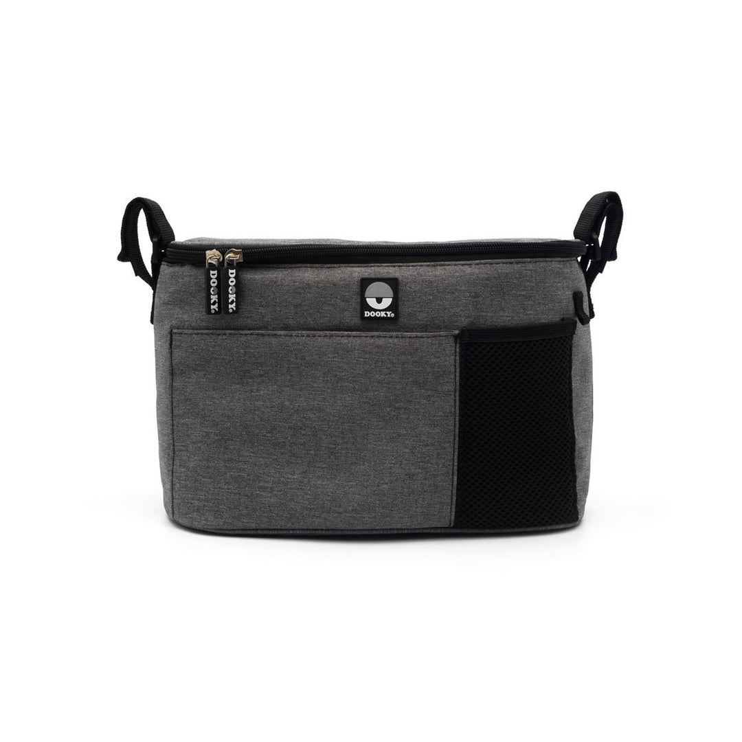 Dooky Organizer Deluxe Grey Melange – Universal Stroller Organizer Bag with Cup Holders &amp; Zipper Pocket, Baby Pram Caddy Storage for Bottles, Diapers &amp; Essentials, Fits Strollers &amp; Pushchairs
