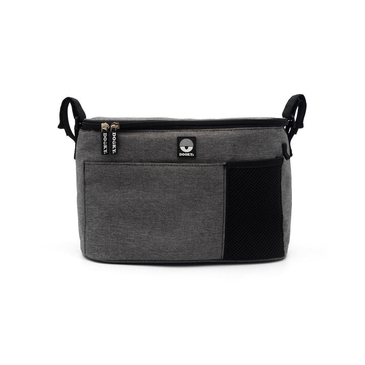 Dooky Organizer Deluxe Grey Melange – Universal Stroller Organizer Bag with Cup Holders &amp; Zipper Pocket, Baby Pram Caddy Storage for Bottles, Diapers &amp; Essentials, Fits Strollers &amp; Pushchairs