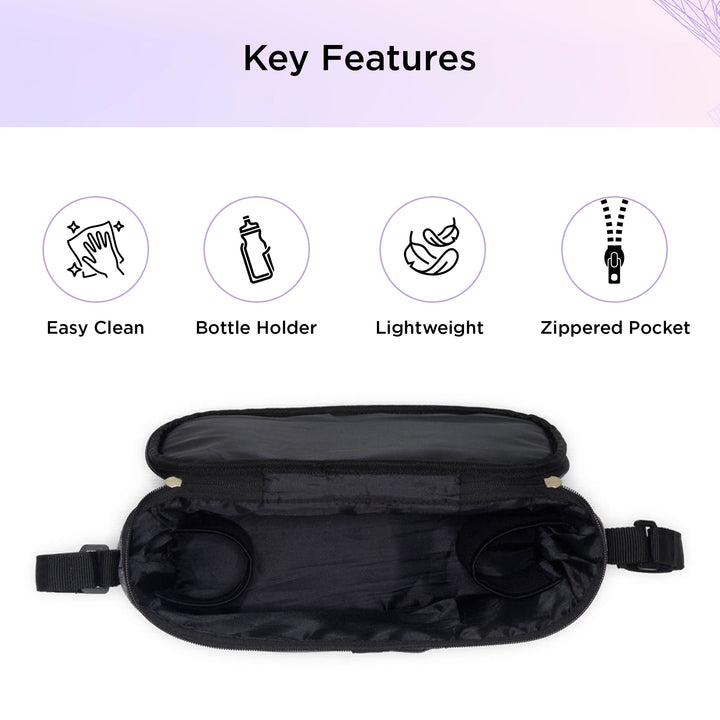 Dooky Organizer Deluxe Grey Melange – Universal Stroller Organizer Bag with Cup Holders &amp; Zipper Pocket, Baby Pram Caddy Storage for Bottles, Diapers &amp; Essentials, Fits Strollers &amp; Pushchairs