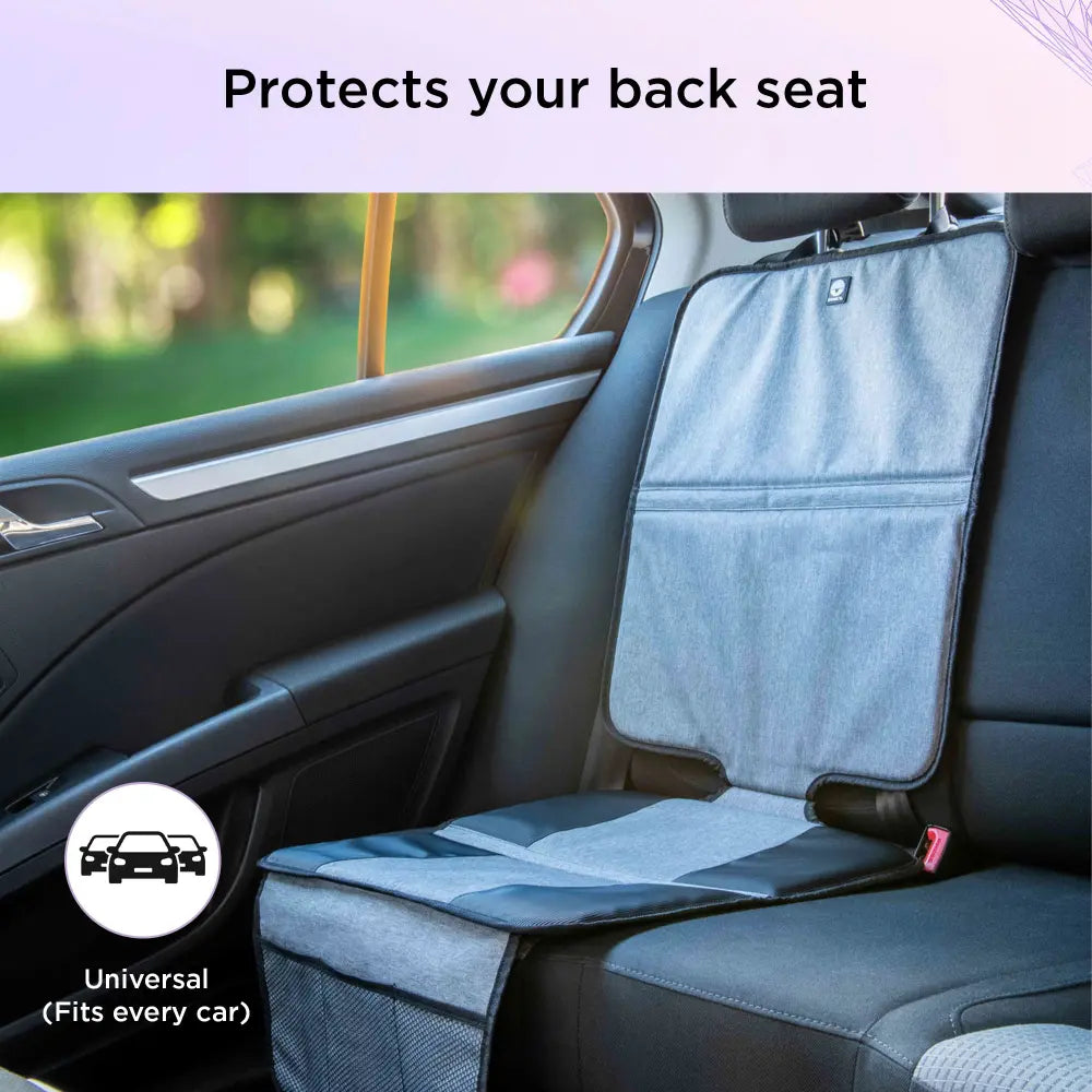 Dooky Seat Protection Mat for Car – Waterproof Baby Car Seat Protector with 3 Mesh Storage Pockets, Anti-Slip Back Seat Cover, Kick Mat &amp; Underlay for Child Car Seat