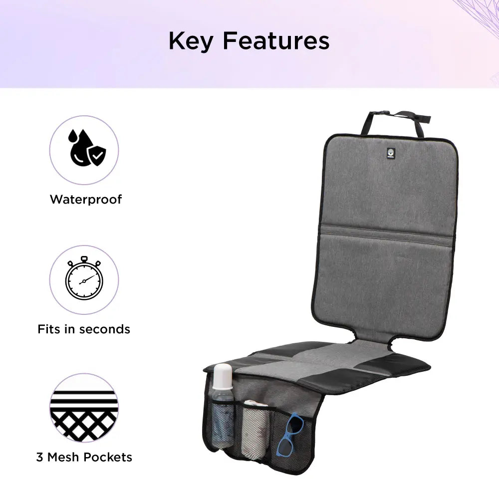 Dooky Seat Protection Mat for Car – Waterproof Baby Car Seat Protector with 3 Mesh Storage Pockets, Anti-Slip Back Seat Cover, Kick Mat &amp; Underlay for Child Car Seat