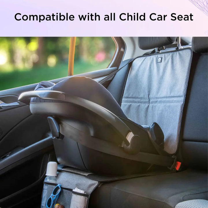 Dooky Seat Protection Mat for Car – Waterproof Baby Car Seat Protector with 3 Mesh Storage Pockets, Anti-Slip Back Seat Cover, Kick Mat &amp; Underlay for Child Car Seat