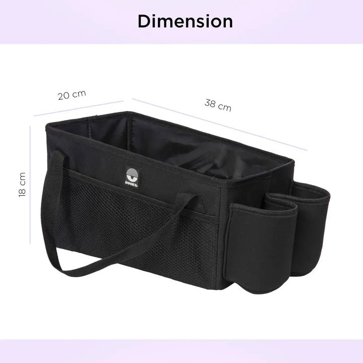 Dooky Back Seat Basket for kids– Foldable Car Storage Organizer with Multi Compartments – Black