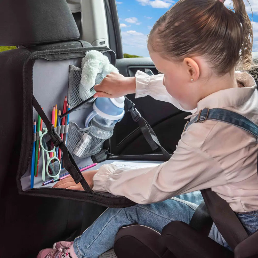 Dooky Back Seat Travel Tray for kids– Foldable Car Organizer with Tablet Holder &amp; Adjustable Table