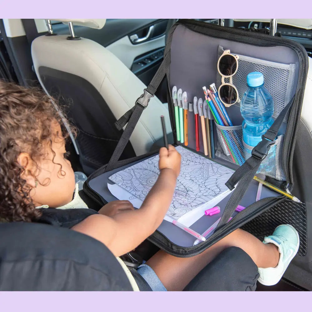 Dooky Back Seat Travel Tray for kids– Foldable Car Organizer with Tablet Holder &amp; Adjustable Table