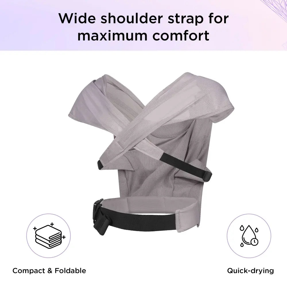 Dooky Splash Baby Carrier Grey – Lightweight &amp; Breathable Newborn Sling Wrap, Ergonomic Infant &amp; Toddler Carrier with Wide Shoulder Straps, Adjustable Waist Belt, Compact &amp; Quick-Dry Design