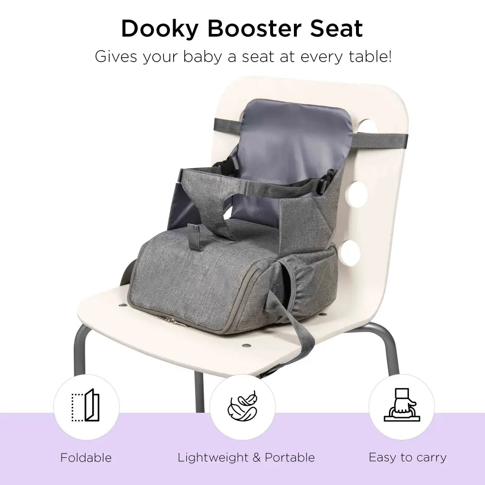 Dooky Booster Seat – Portable Travel Feeding Chair with 3-Point Safety Harness &amp; Storage Pocket for Toddlers