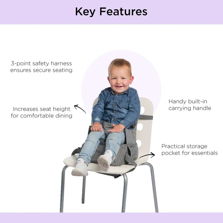Dooky Booster Seat – Portable Travel Feeding Chair with 3-Point Safety Harness &amp; Storage Pocket for Toddlers