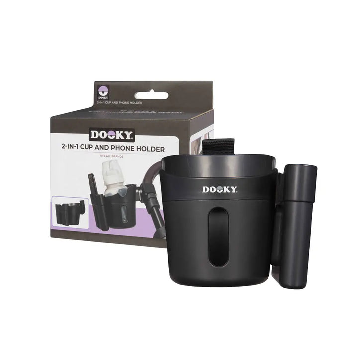 Dooky 2-in-1 Stroller Cup &amp; Phone Holder | Universal - Black