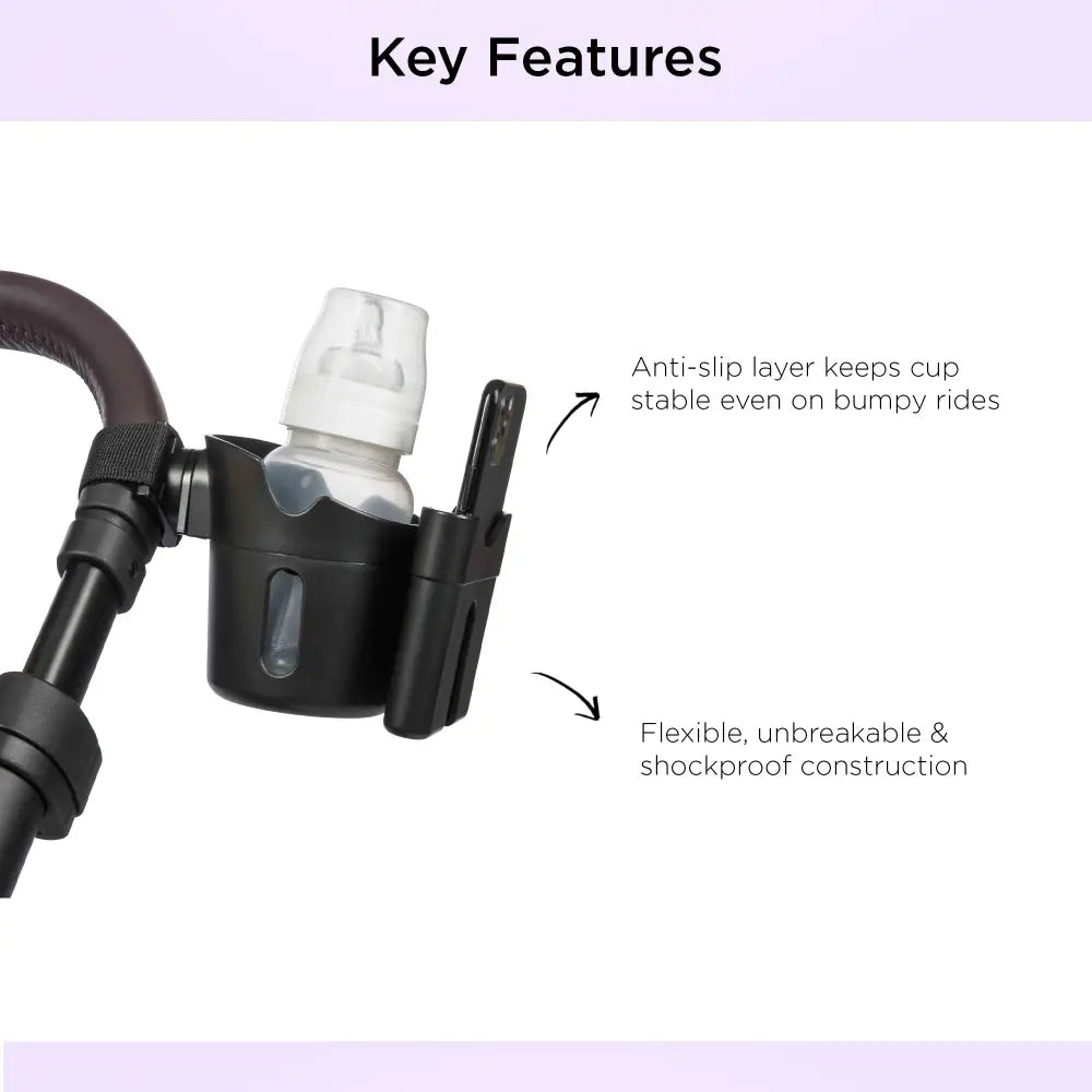 Dooky 2-in-1 Stroller Cup &amp; Phone Holder | Universal - Black