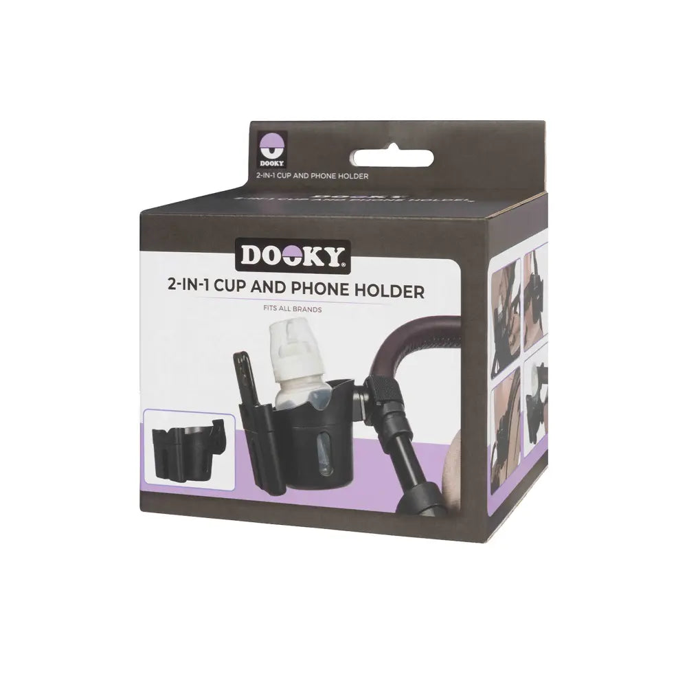 Dooky 2-in-1 Stroller Cup &amp; Phone Holder | Universal - Black