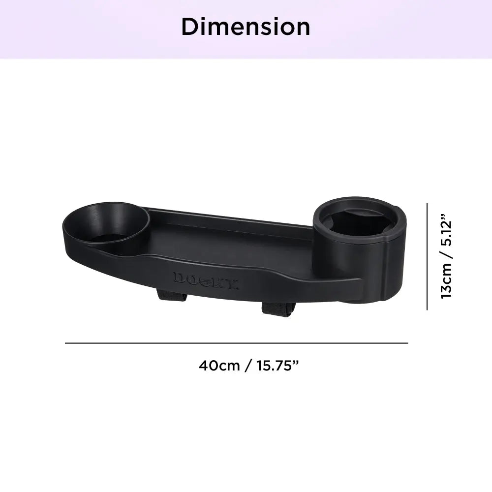 Dooky Stroller Snack Tray with Cup Holder &amp; Phone Holder, Universal Baby Stroller Activity Tray, Food &amp; Toy Organizer for Kids Travel - (Black)
