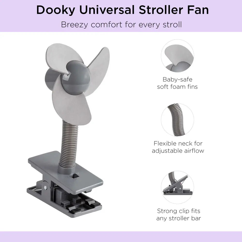 Dooky Universal Stroller Fan – Soft Foam - Clip On Design