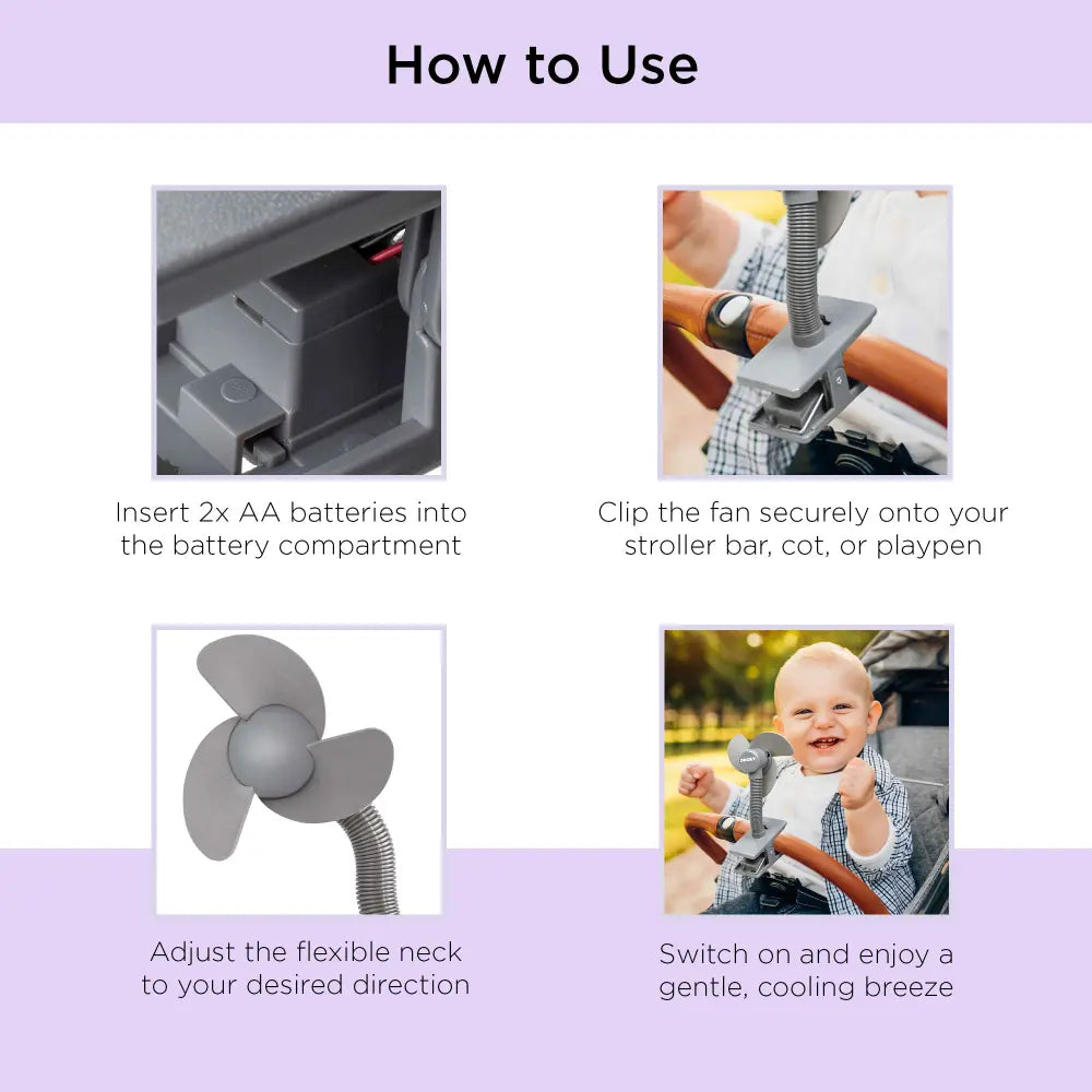 Dooky Universal Stroller Fan – Soft Foam - Clip On Design
