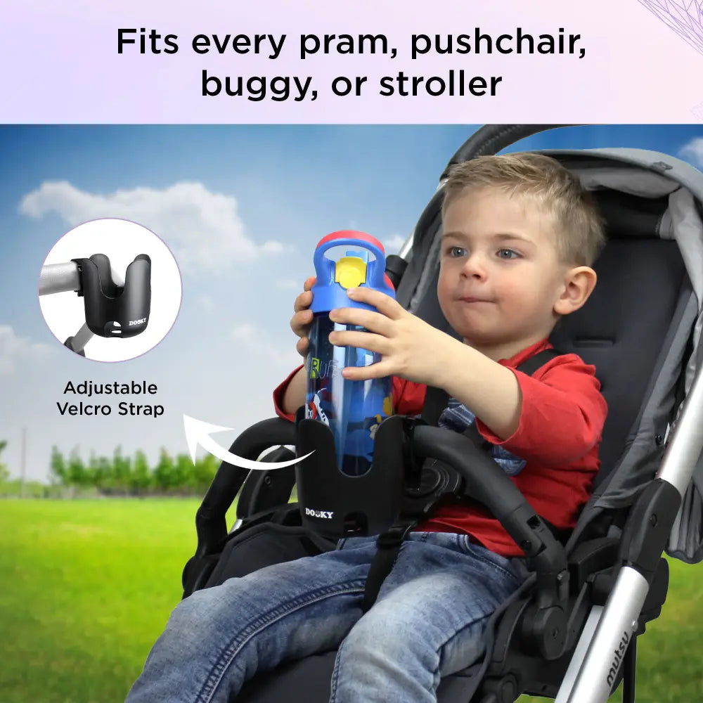 Dooky Universal Stroller Cup Holder – 360° Adjustable Anti-Slip Pram Bottle Holder, Unbreakable Drink &amp; Coffee Cup Stand for Baby Stroller &amp; Bicycle