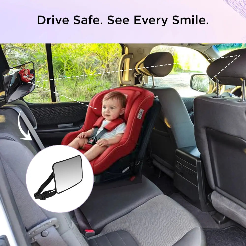 Dooky Small Baby Car Mirror for Rear Facing Seat – Compact Shatterproof Back Seat Baby Mirror, Adjustable Headrest Mount Mini Infant Car Seat Mirror, Clear Convex View Safety Baby Observation Car Mirror