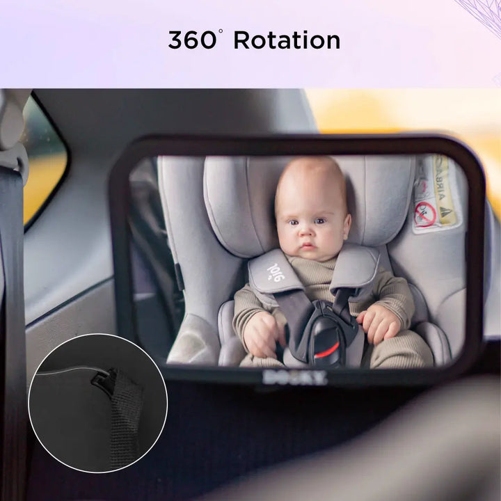 Dooky Baby Car Mirror for Rear Facing Seat – Shatterproof Wide View Back Seat Baby Mirror, 360° Adjustable Headrest Mount Infant Car Seat Safety Mirror, Crash Tested Clear Convex View Car Mirror for Baby
