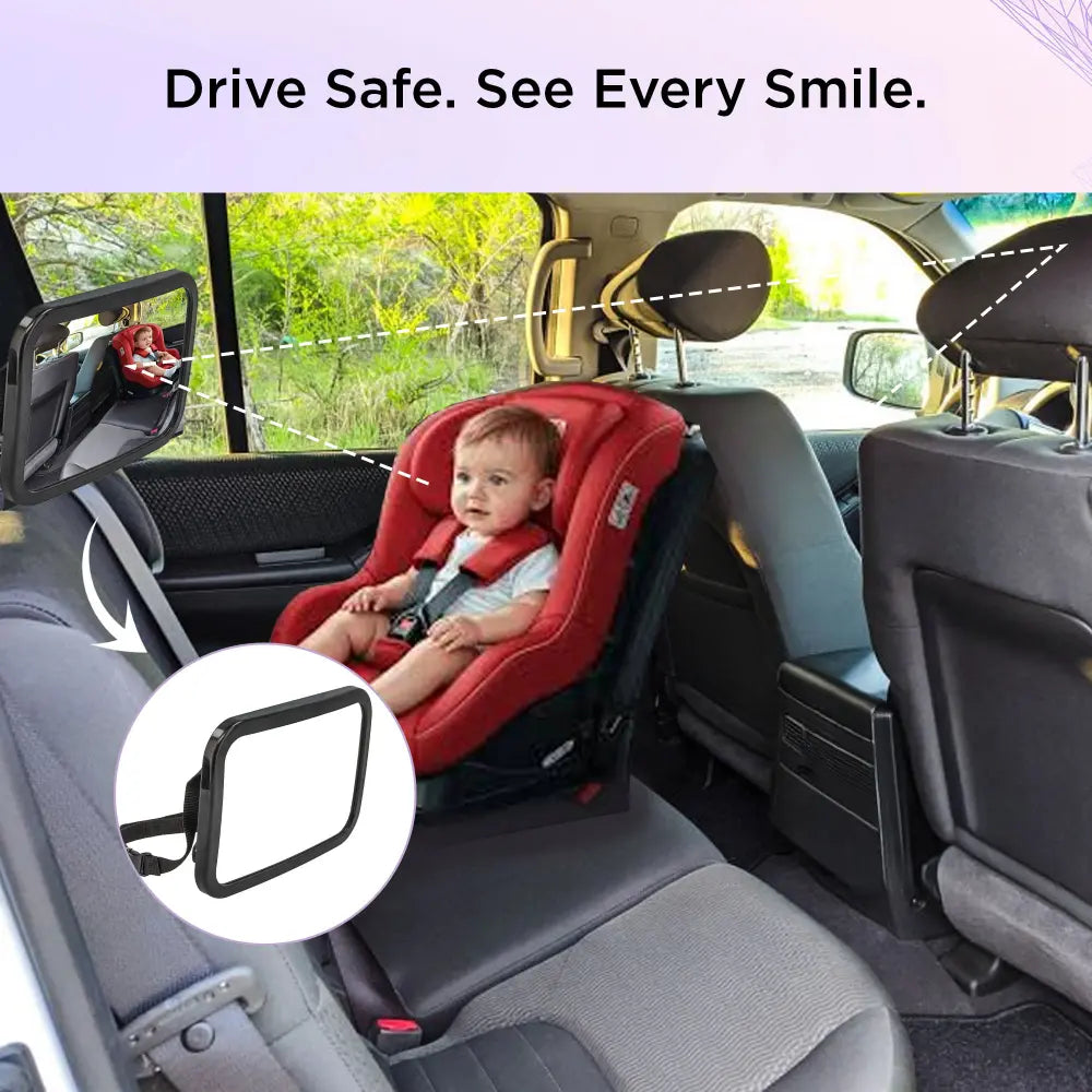 Dooky Baby Car Mirror for Rear Facing Seat – Shatterproof Wide View Back Seat Baby Mirror, 360° Adjustable Headrest Mount Infant Car Seat Safety Mirror, Crash Tested Clear Convex View Car Mirror for Baby