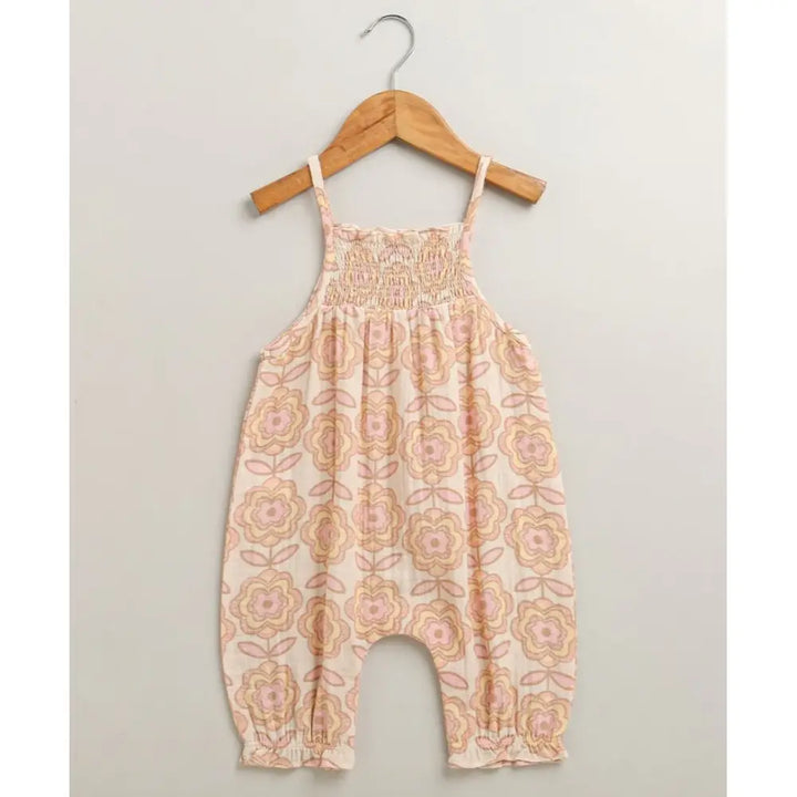 Sweetlime By As Groovy Bloom Smocked Cotton Romper &amp; Hairband Co-ord Set - Beige