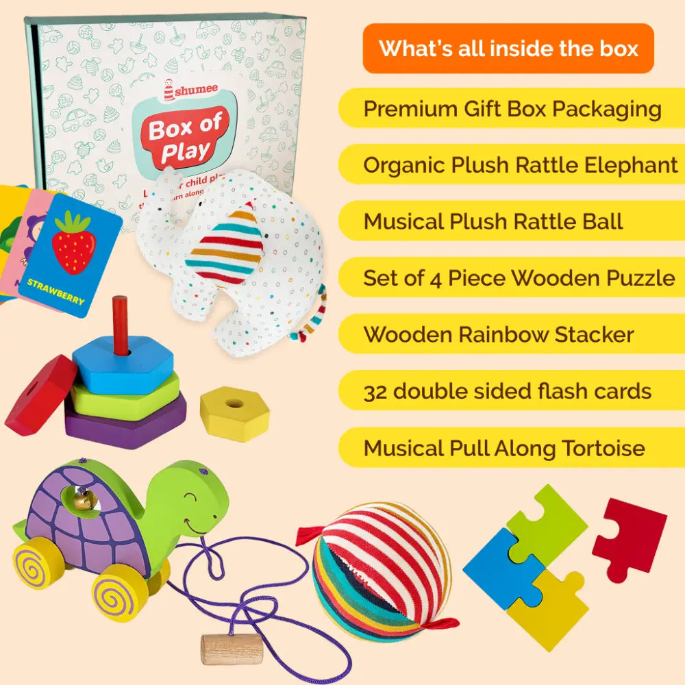 Shumee Wooden Learning Activity Box for Babies | (0-2 Years) | Montessori Sensory Toy | Shape Sorter &amp; Texture Board | Fine Motor Skill Development| Wooden Learning Toy | Gift for Kids