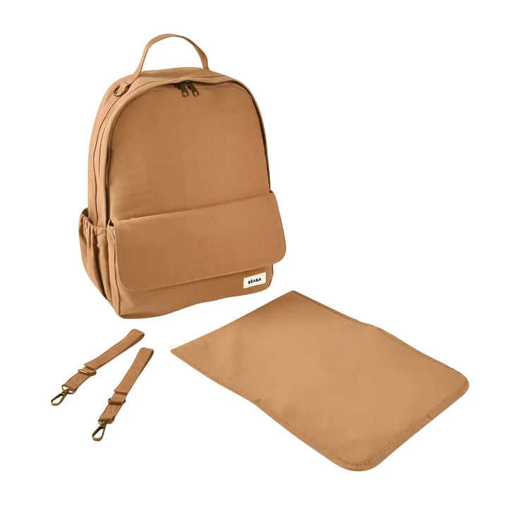 Beaba Tokyo Baby Diaper Backpack – Multifunctional Travel Baby Bag with Large Capacity, Multi-Pocket Organizer with Changing Pad, Insulated Bottle Pouch &amp; Stroller Clips, Ideal for Moms &amp; Dads On the Go, Ochre, 0m+