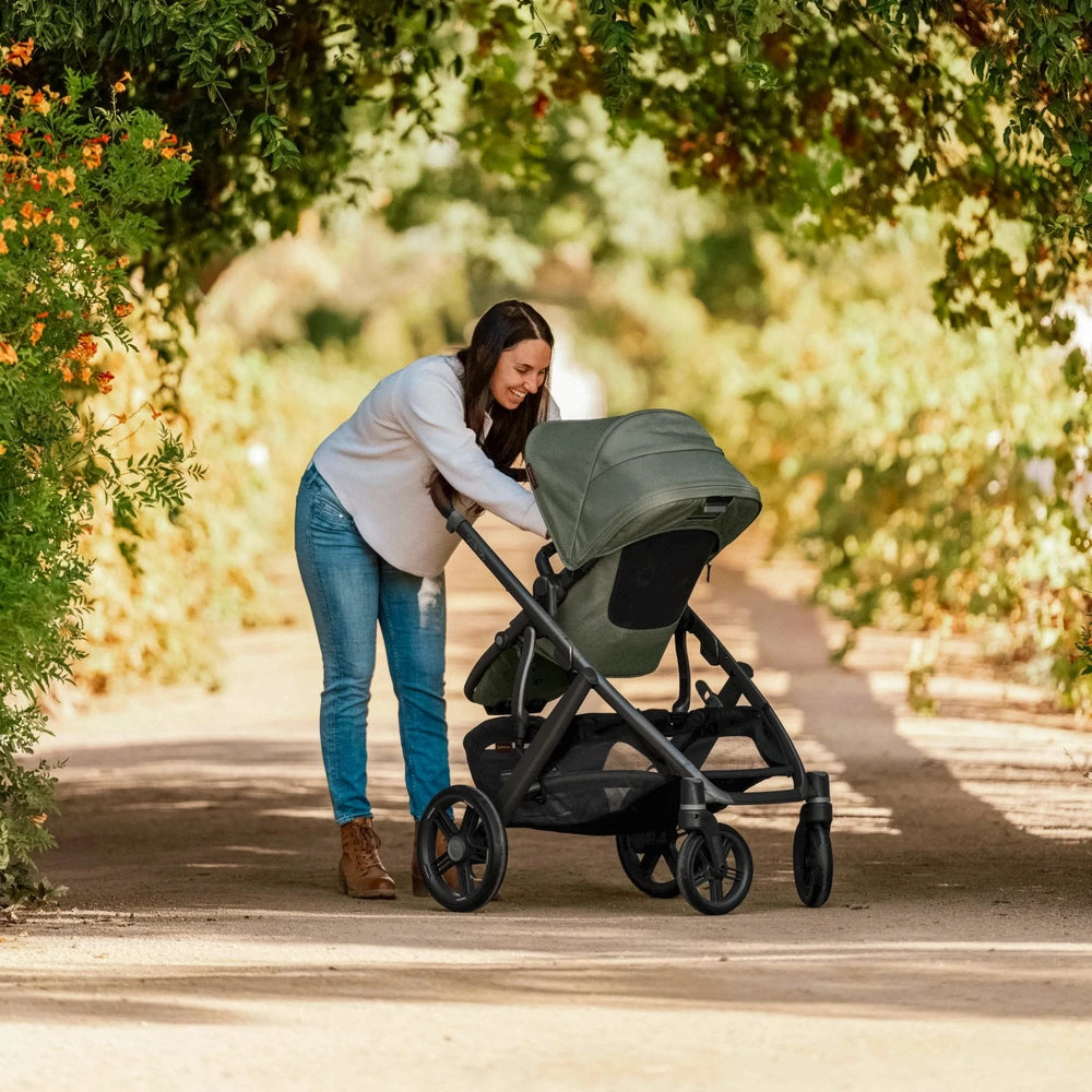 UPPAbaby Vista V3 Reversible Seat Stroller, Flat Recline, Multiple Seat Configurations, Converts to Sibling Stroller, Includes Insect Net and Rain Cover, up to 4 Years - Evelyn/Meadow Green