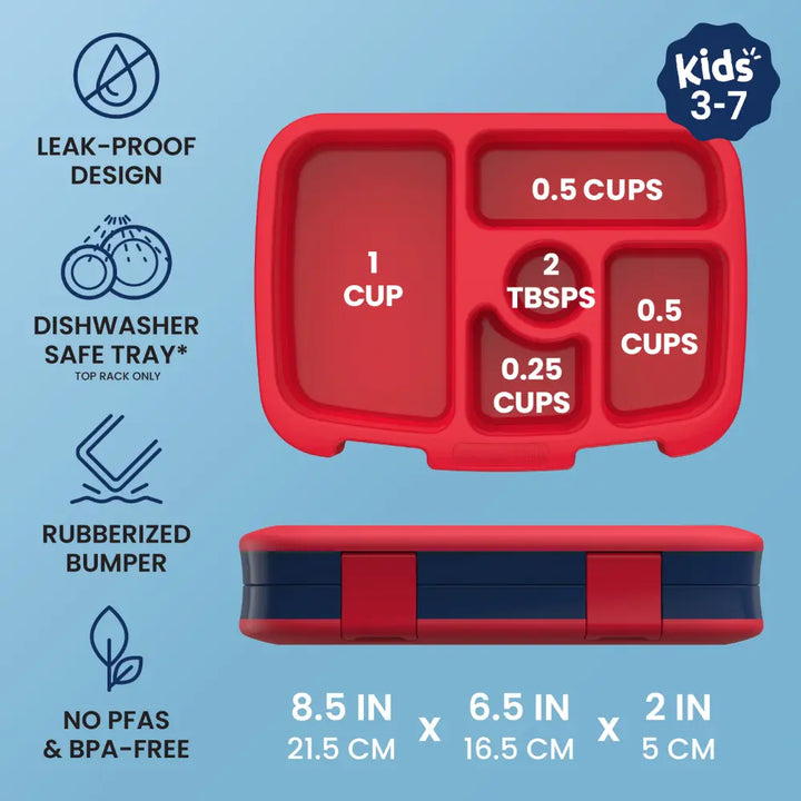 Bentgo Kids Prints with 5 Compartments, Leak-Proof Bento Lunch Box, BPA &amp; PFAS-Free, Microwave &amp; Dishwasher Safe Tray,  3–7 Years - Space Rocket