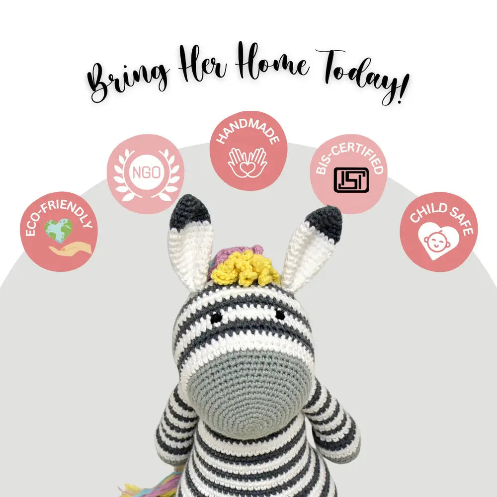 Happy Threads Ziggy the Zebra | Cuddly Handcrafted Crochet Plush
