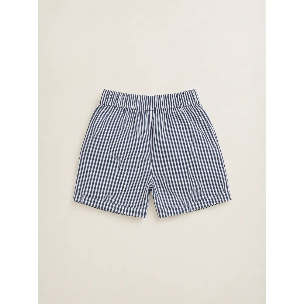 Sweetlime By AS Baby Boys Solid Cotton Shirt &amp; Striped Shorts Co-Ord Set -  Navy Blue &amp; White