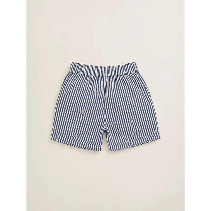 Sweetlime By AS Baby Boys Solid Cotton Shirt &amp; Striped Shorts Co-Ord Set -  Navy Blue &amp; White