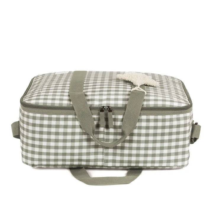 Walking Mum Maternity Hospital Bag with Large Capacity, Water-Resistant Multi-Storage Organizer, Hand Handles &amp; Shoulder Straps, Personalized Charm, Checkered Print - Stone