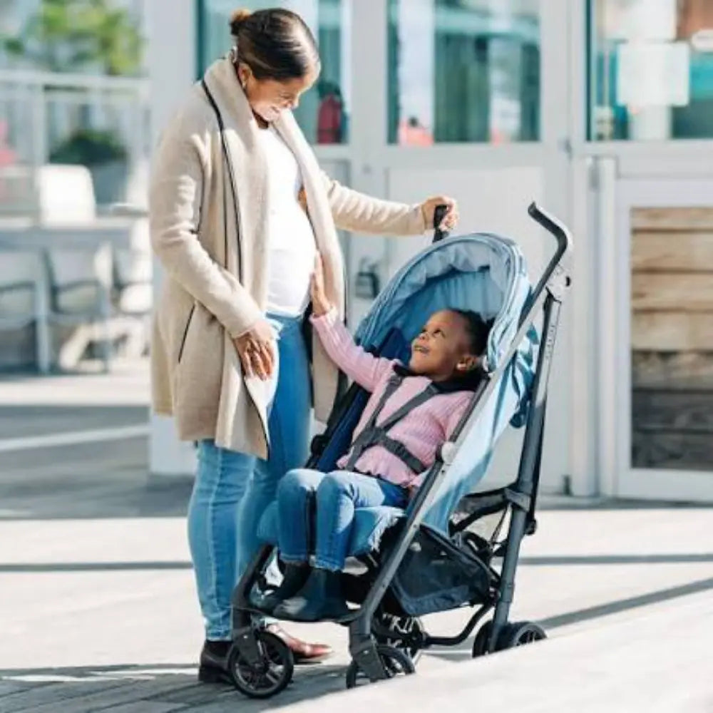UPPAbaby G-Luxe Lightweight Compact Stroller, Easy Fold, Flat Recline, Travel Friendly, Includes Cup Holder, Carry Strap, Sun Canopy up to 4 years - Blue/Charlotte