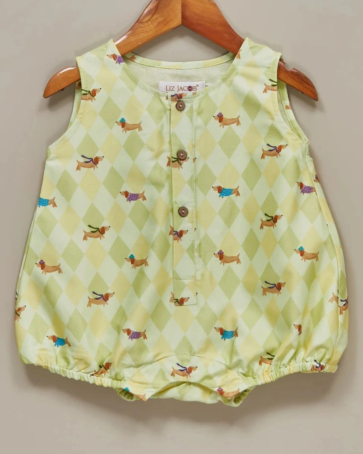 Liz Jacob Baby | Pale Yellow Cotton Printed Romper | Paw Park