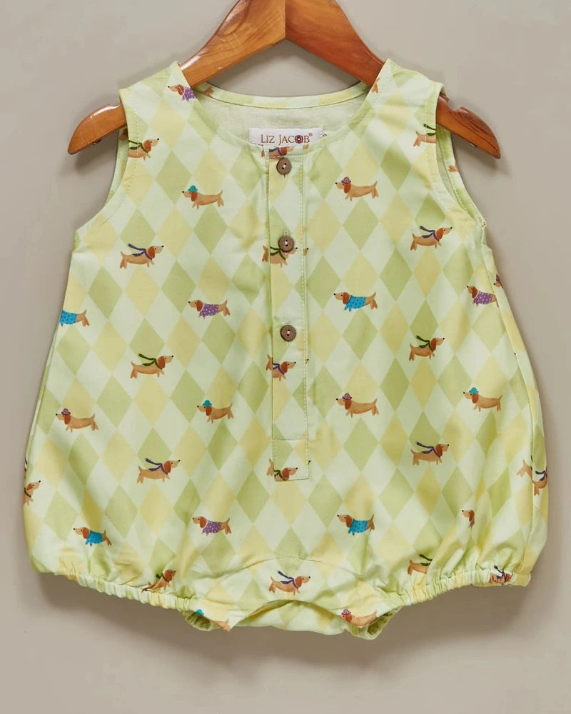 Liz Jacob Baby | Pale Yellow Cotton Printed Romper | Paw Park