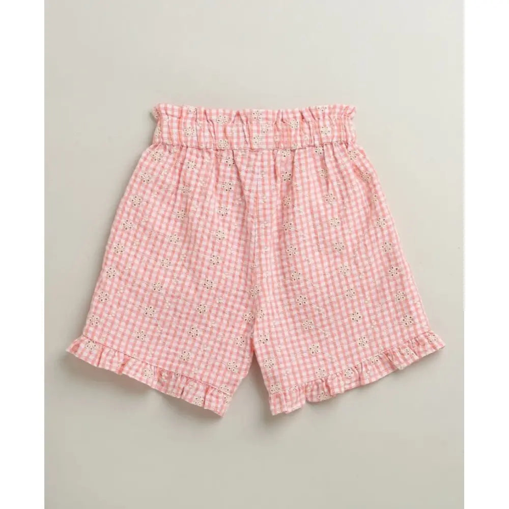 Sweetlime By AS Baby Girls Gingham Daisy Organic Cotton Co-ord Set with a Hat - Soft Pink