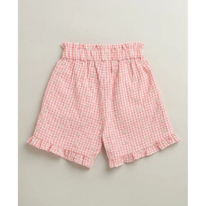 Sweetlime By AS Baby Girls Gingham Daisy Organic Cotton Co-ord Set with a Hat - Soft Pink