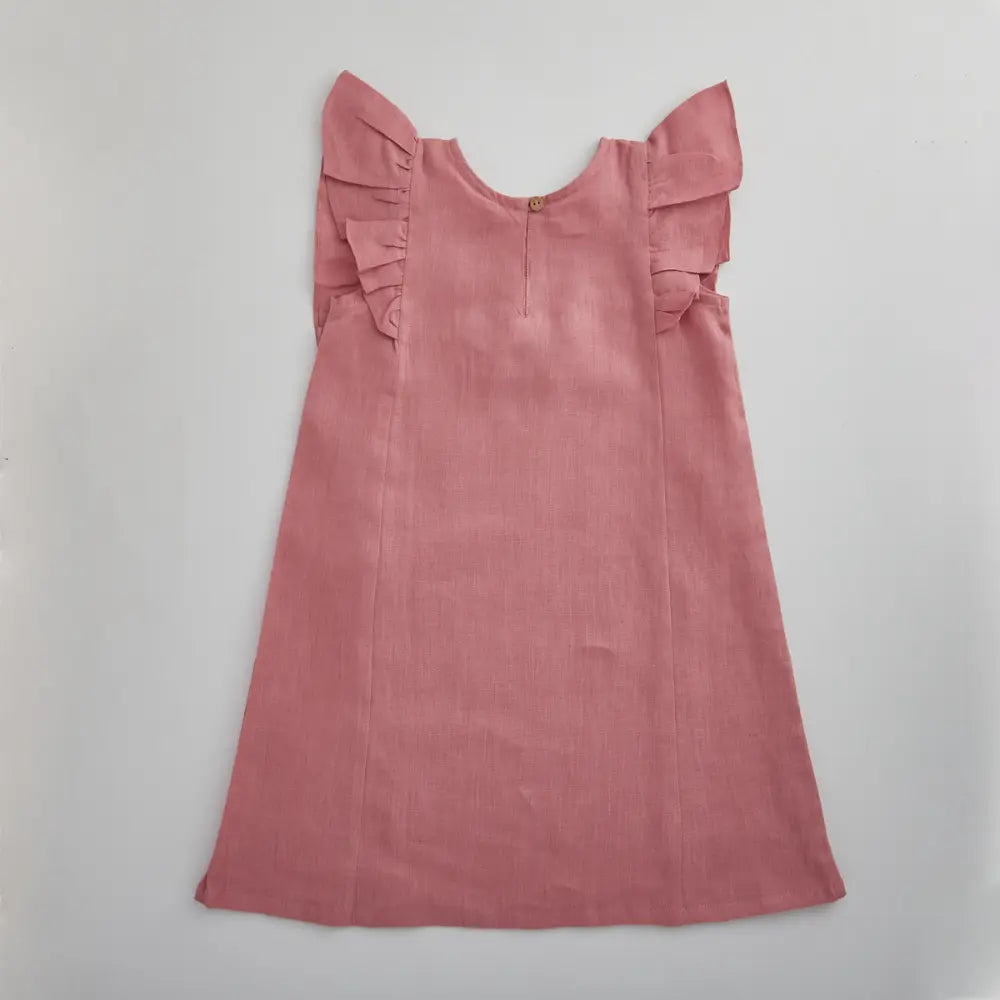 Liz Jacob Shift Linen Dress With Ruffled Sleeves - Whole Lot Of Love -  Peach