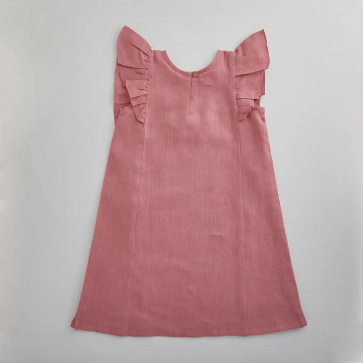 Liz Jacob Shift Linen Dress With Ruffled Sleeves - Whole Lot Of Love -  Peach