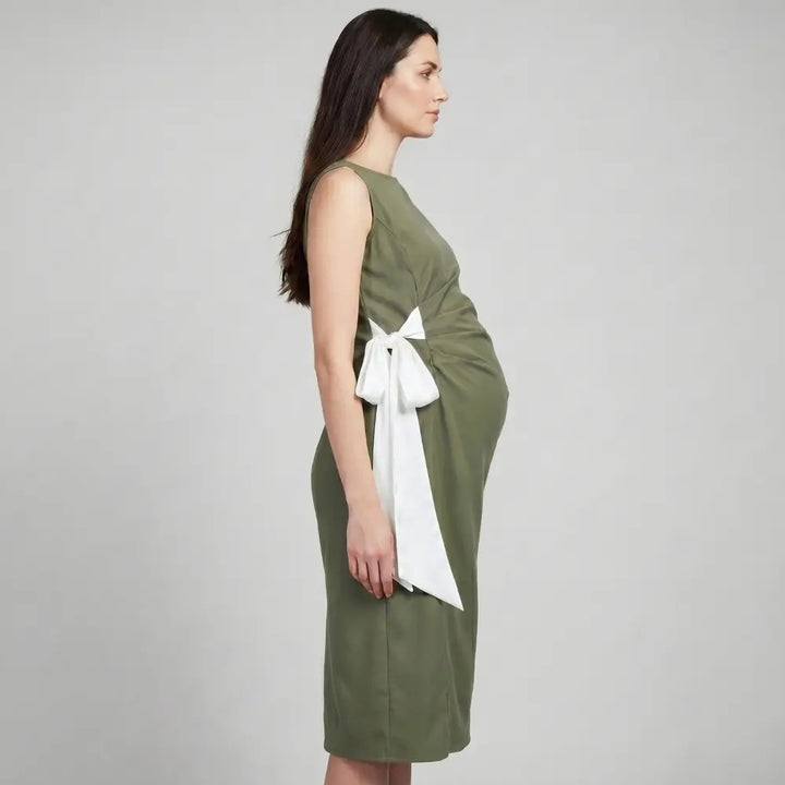 SOL MAMA Side Bow Tie Dress - Olive Green
