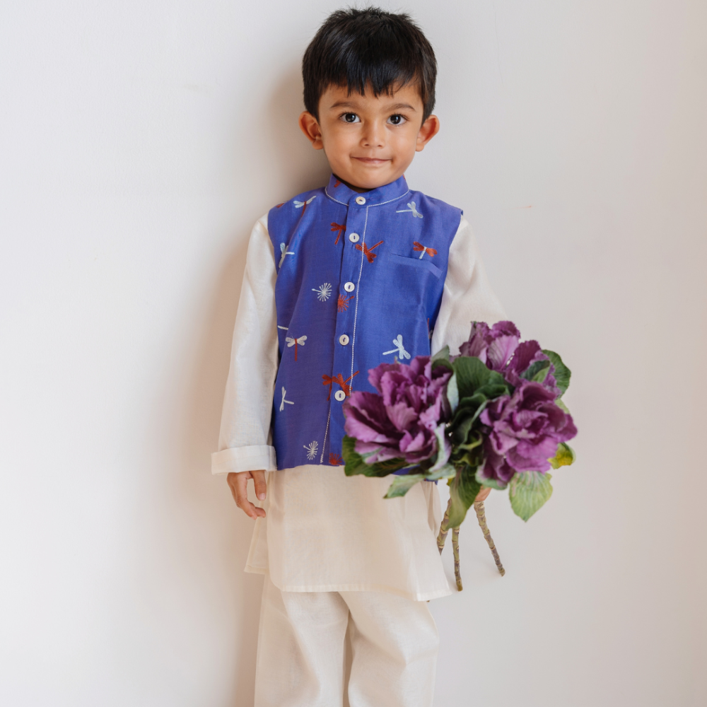 Dulaar Chanderi Kurta Pyjama & Bandi Set - Dancing with Dragonflies