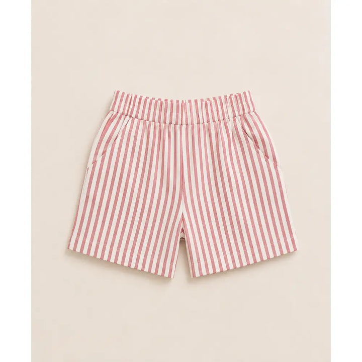 Sweetlime By AS Baby Boys Coral Cotton Shirt with Red Stripe Cotton Shorts Co-ord Set