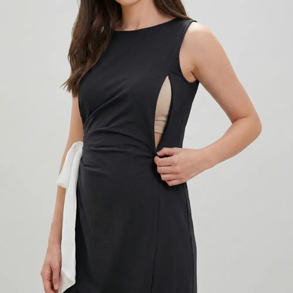 SOL MAMA Side Bow Tie Dress - Dark Grey