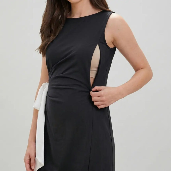 SOL MAMA Side Bow Tie Dress - Dark Grey