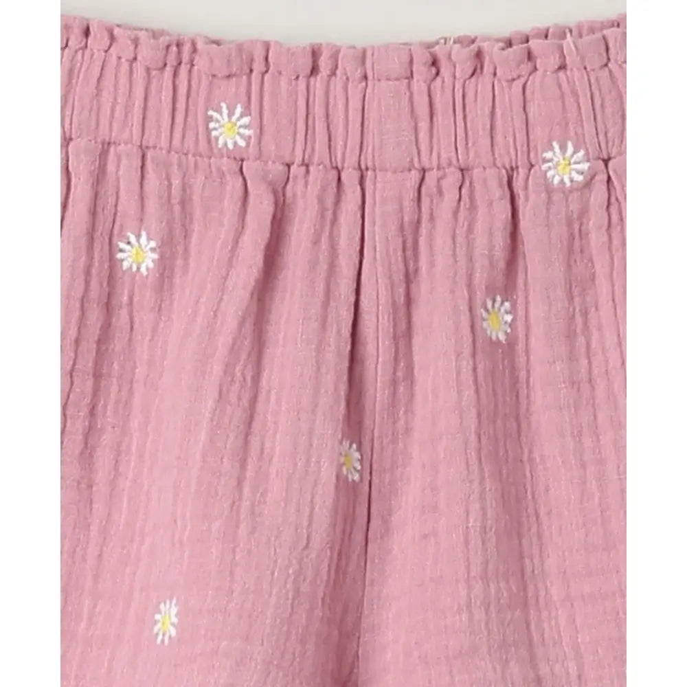 Sweetlime By AS Pink Floral Embroidery Organic Cotton Co-ord Set - Pink
