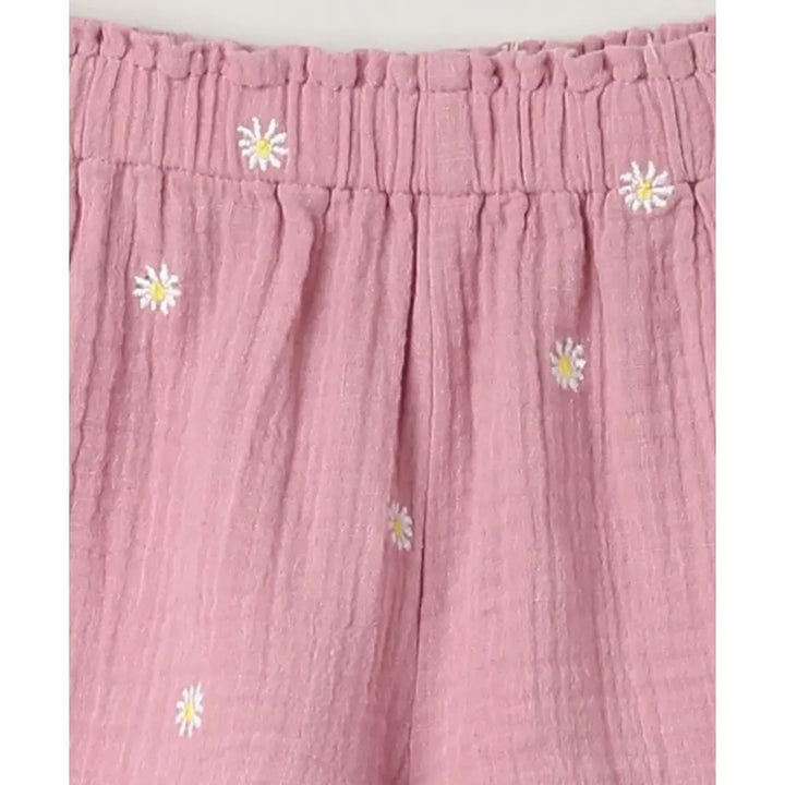 Sweetlime By AS Pink Floral Embroidery Organic Cotton Co-ord Set - Pink